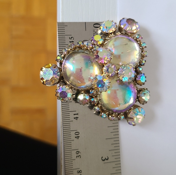 Vintage Continental Chunky Large Aurora Borealis Bubble Circle Brooch Pin - Picture 7 of 8